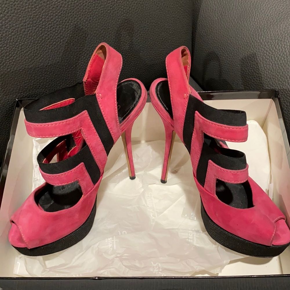 Sebastian pink & black high heel shoes, size 37